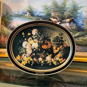 Vintage Floral Oval metal Tray/box